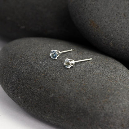 Tiny Blue Zircon Stud Earrings