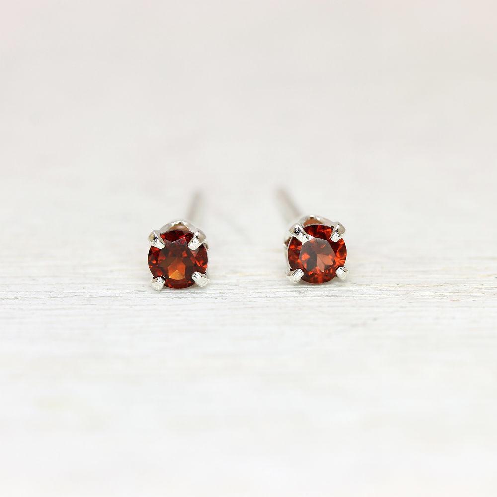 Tiny Red Garnet Stud Earrings