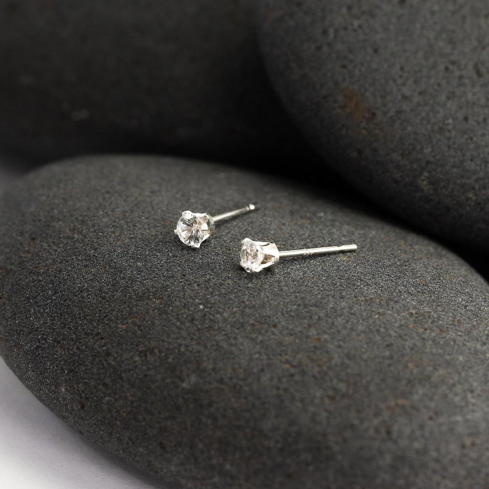 Tiny White Sapphire Stud Earrings