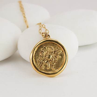 Wax Seal Peony Necklace