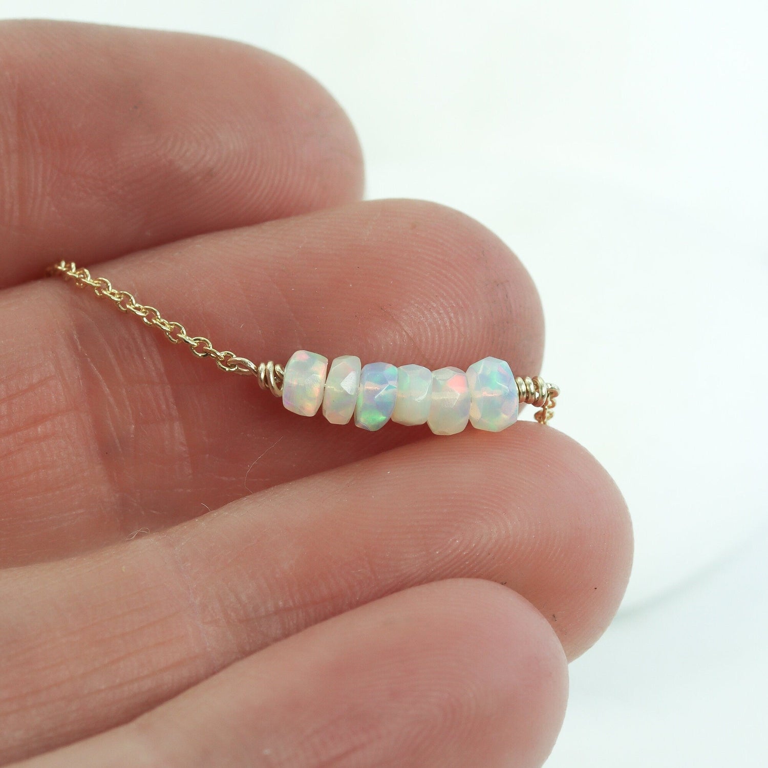 White Opal Bar Necklace