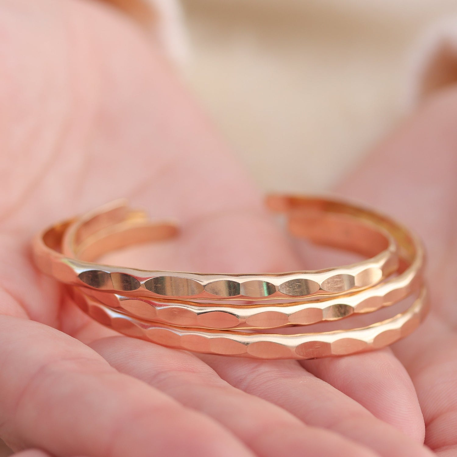 Wide Hammered Rose Gold Cuff Bracelet