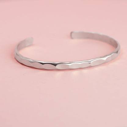 Wide Hammered Silver Cuff Bracelet