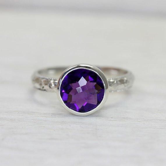 Dark Amethyst Gemstone Ring in Silver